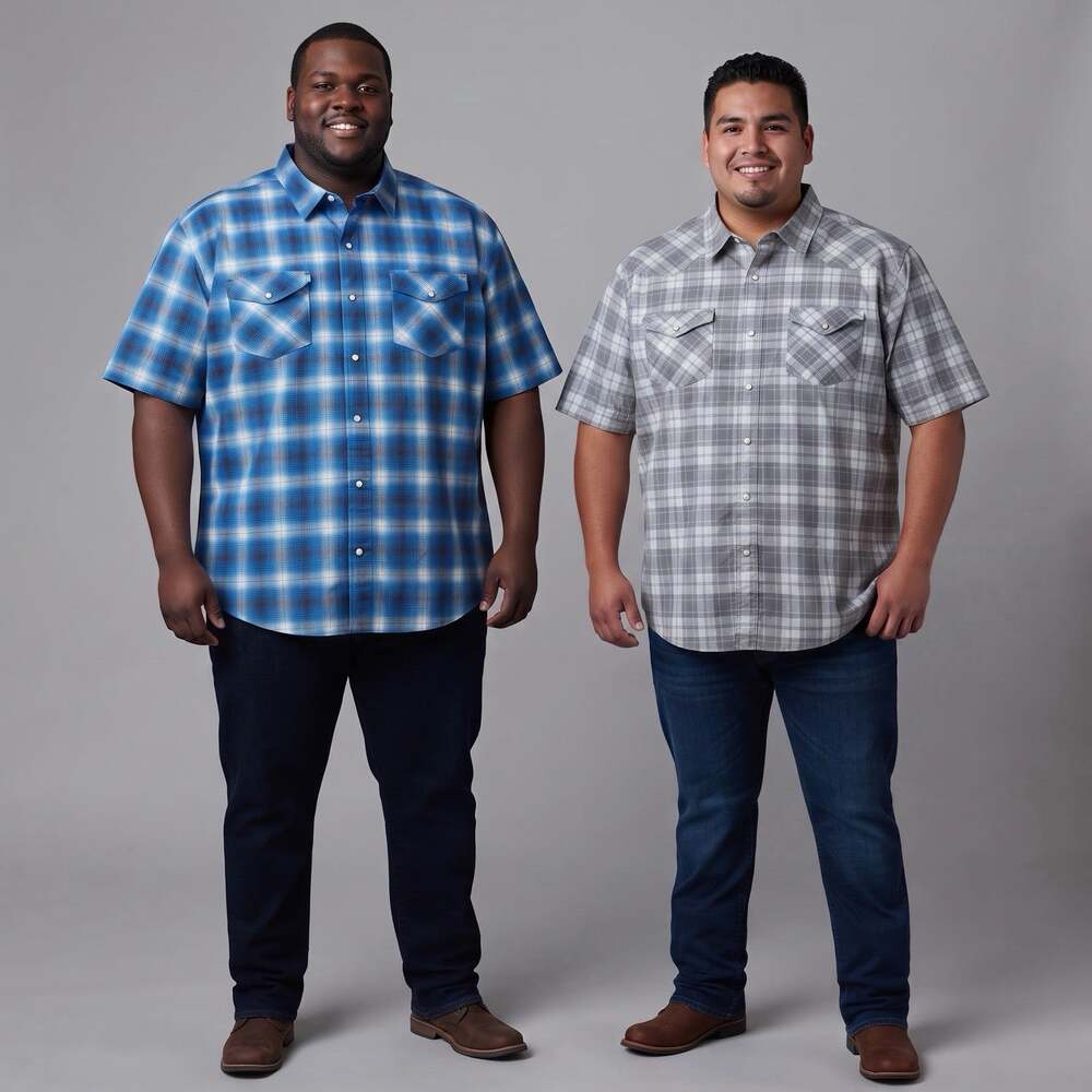 Noble Outfitters Plaid Shirt Lot Men 4XL Blue Gray Short Sleeve Western Snap 2x